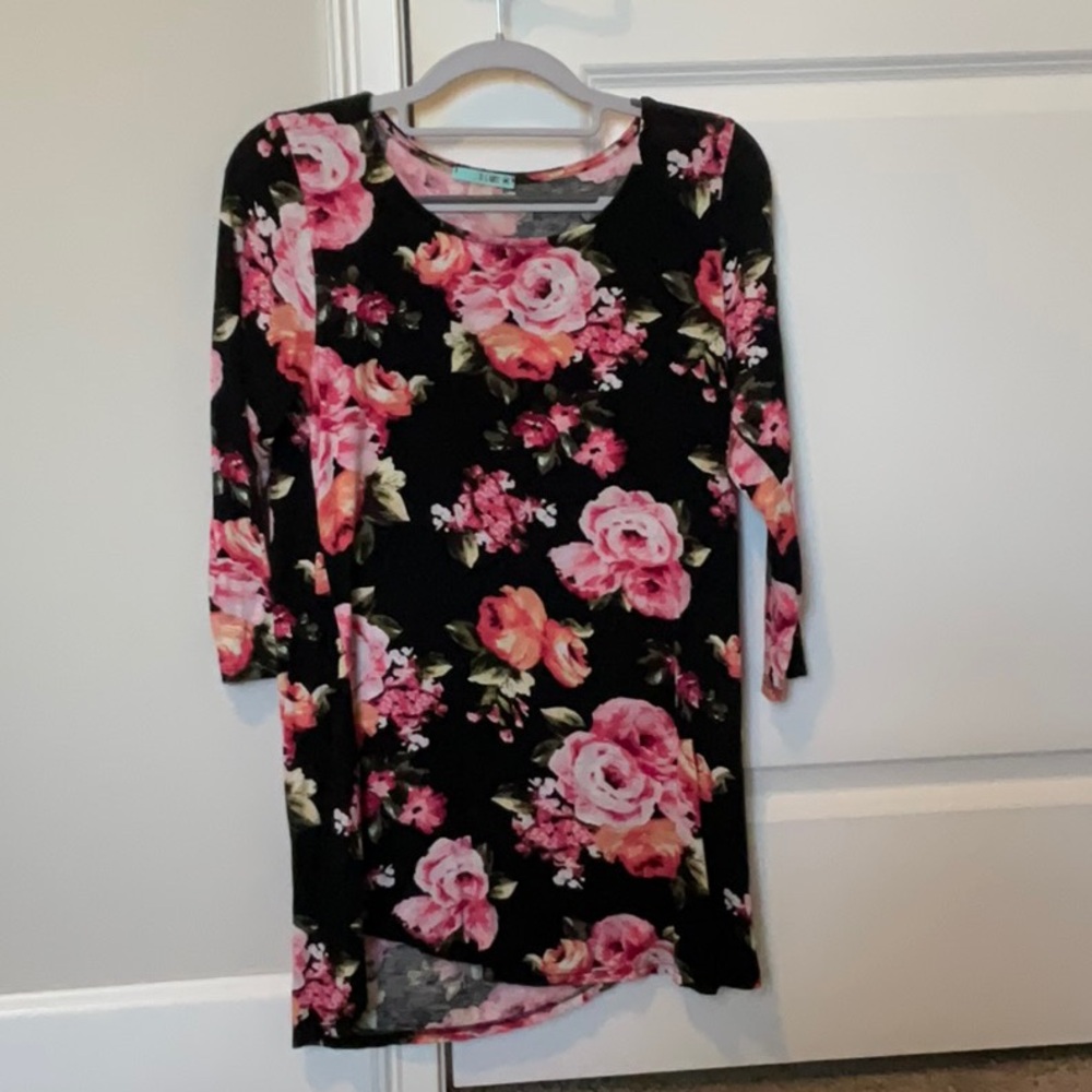 Floral Print Dress with 3/4 Sleeves
